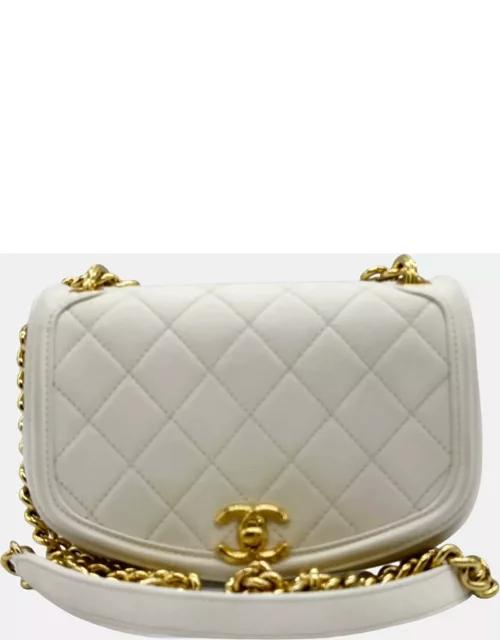 Chanel White Leather Saddle Flap Bag