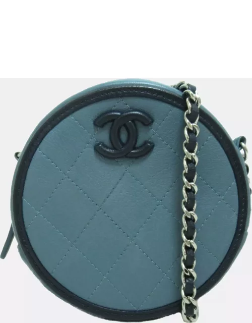 Chanel Blue Leather CC Round Chain Shoulder Bag