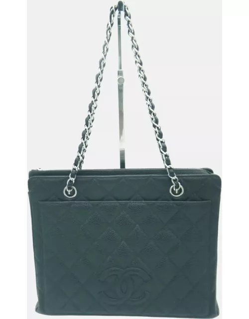 Chanel Black Leather CC V Tote Bag