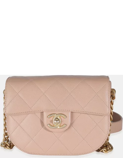 Chanel Beige Quilted Caviar Mini Round Messenger Bag