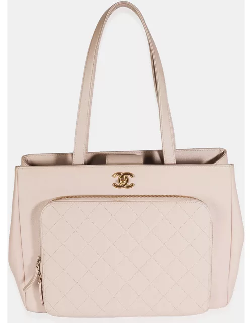 Chanel Beige Quilted Caviar Large Business Affinity Shopping Tote
