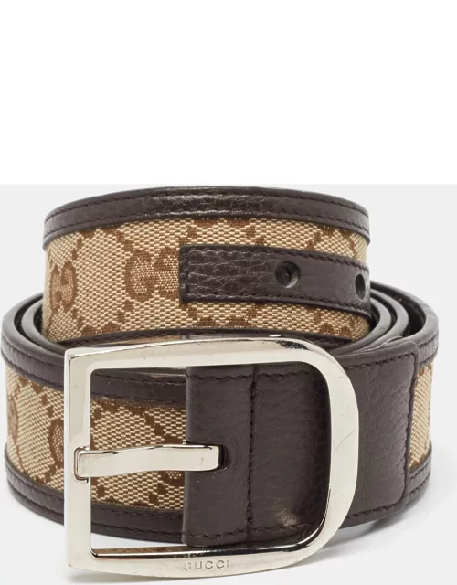 Gucci Dark Brown/Beige GG Canvas and Leather D Buckle Belt 95C
