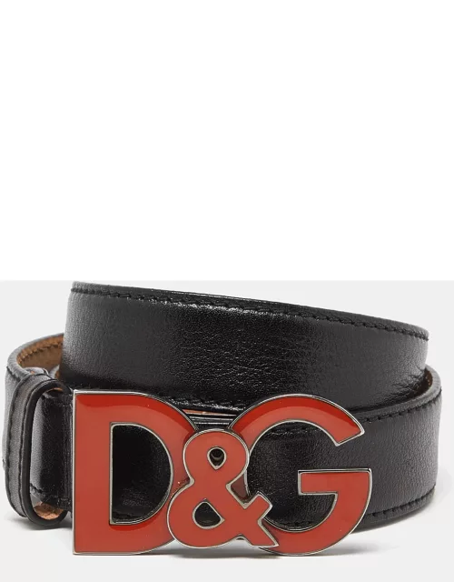 Dolce & Gabbana Black Leather D & G Logo Buckle Belt 90C