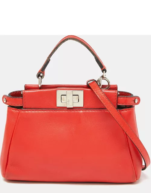 Fendi Red Leather Micro Peekaboo Crossbody Bag