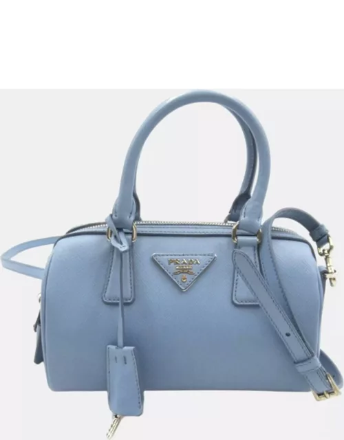Prada Blue Leather Saffiano Mini Boston Bag