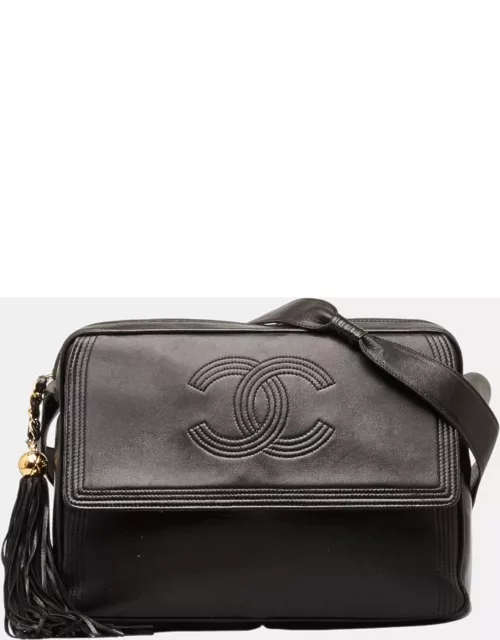 Chanel Black Leather CC Leather Fringe Camera Bag