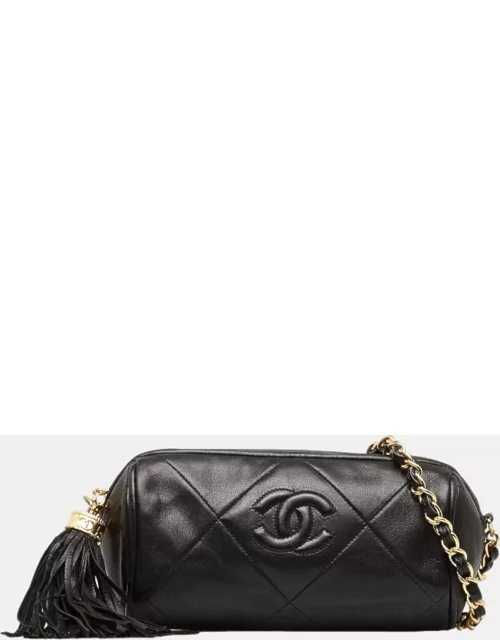 Chanel Black Leather Quilted Tassel Barrel Bag