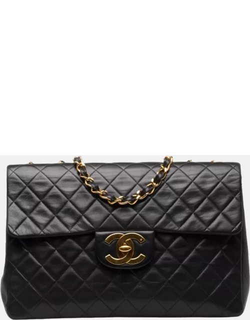 Chanel Black Lambskin Leather Large Classic Single Flap Shoulder Bag