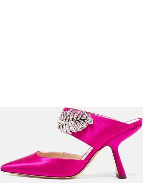 Nicholas Kirkwood Pink Satin Monstera Crystal Embellished Pointed Toe Mule