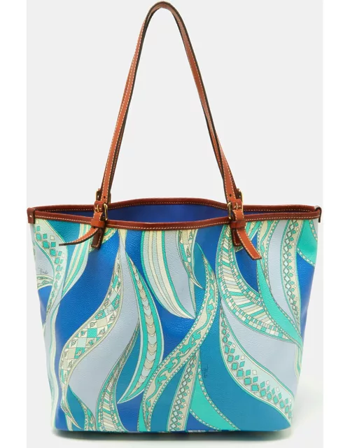Emilio Pucci Multicolor Printed Coated Canvas and Leather Tote