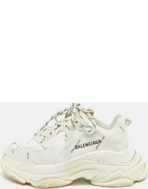 Balenciaga White Faux Leather Triple S Allover Logo Sneaker