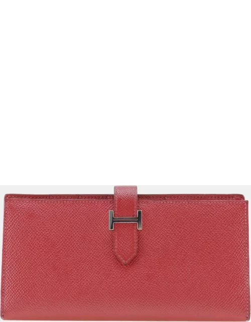 Hermes Red Leather Bearn Wallet