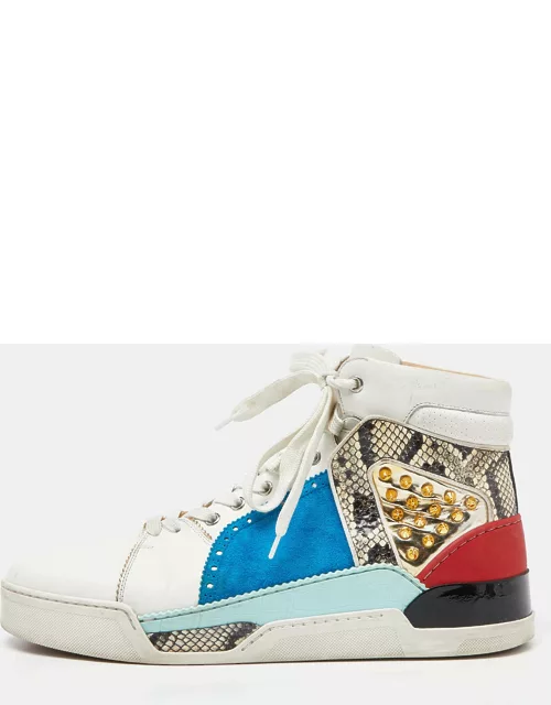 Christian Louboutin Multicolor Suede and Python Leather Loubikick High Top Sneaker