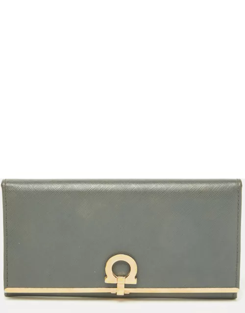 Salvatore Ferragamo Grey Leather Gancini Icona Continental Wallet