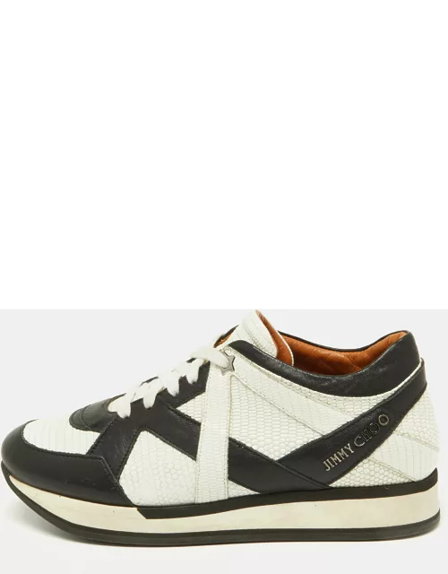 Jimmy Choo Black/White Lizard Embossed Leather Low Top Sneaker