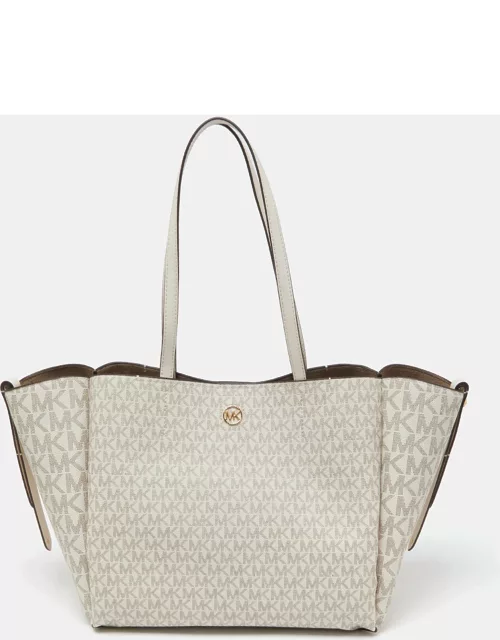 Michael Kors Cream Signature Coated Canvas and Leather Freya Tote