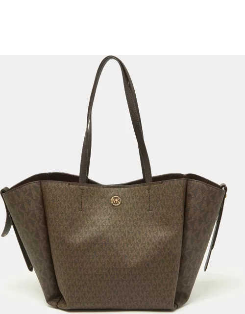 Michael Kors Brown Signature Coated Canvas and Leather Freya Tote