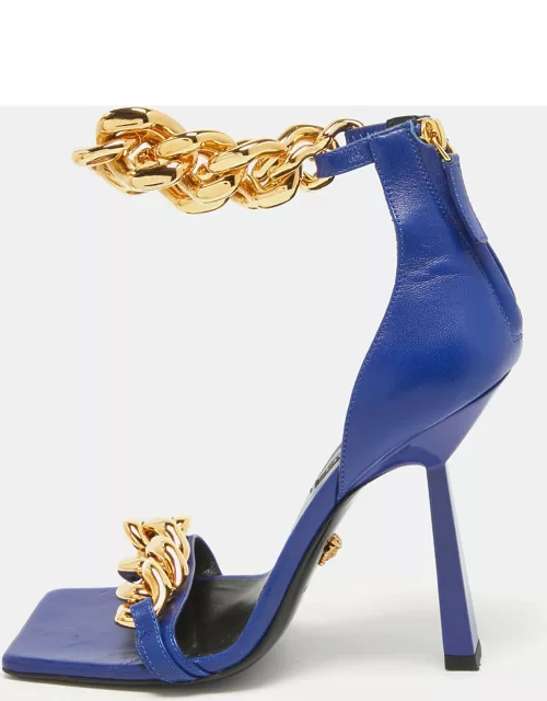 Versace Blue Leather Ankle Strap Sandal