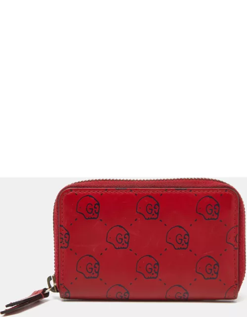 Gucci Red GucciGhost Skul Leather Zip Around Wallet