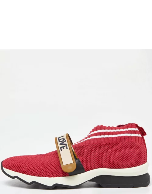 Fendi Red Mesh Rockoko Velcro Strap Slip On Sneaker