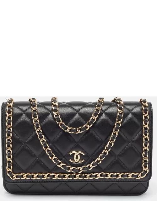 Chanel Black Quilted Leather Chain Around Wallet On Chain