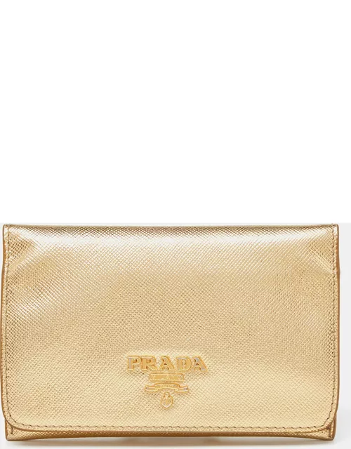 Prada Gold Saffiano Leather Business Card Case