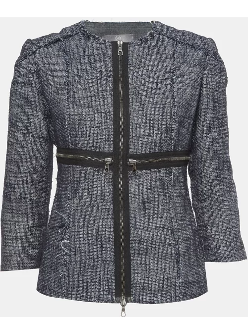 Alexander McQueen Navy Blue Tweed Zip Front Jacket