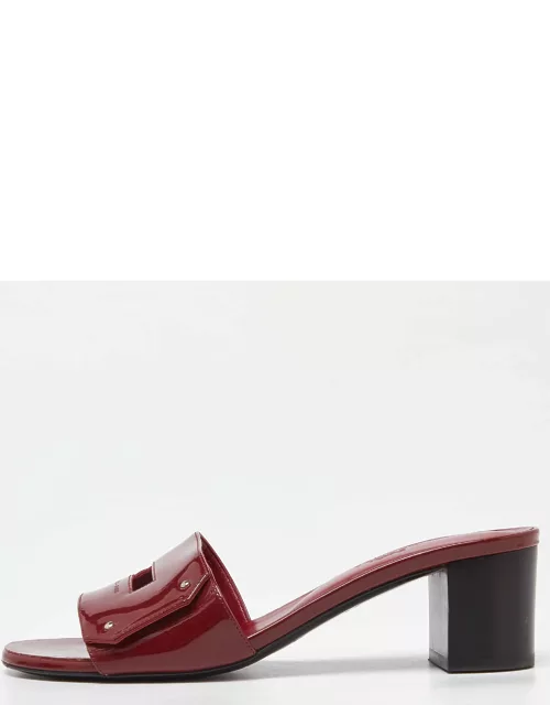 Hermes Burgundy Patent Leather Very Slide Sandal