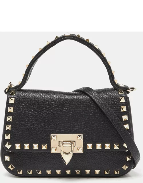 Valentino Black Leather Rockstud Convertible Top Handle Bag