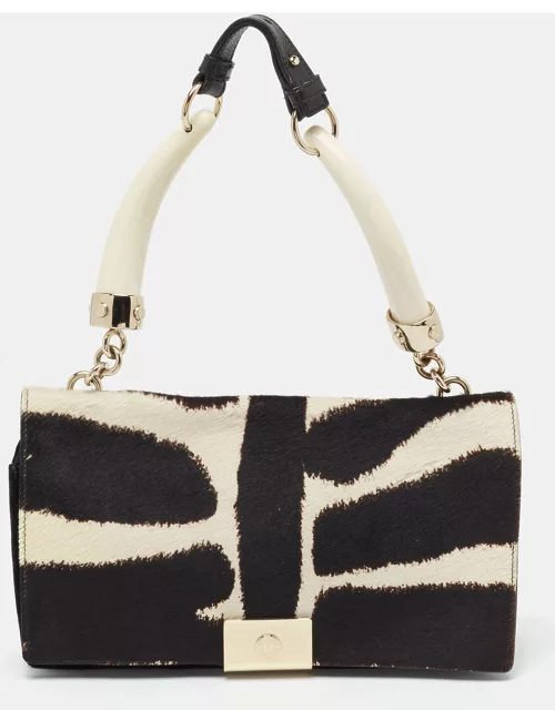 Yves Saint Laurent Black/White Zebra Print Calfhair and Leather Mombasa Double Bag