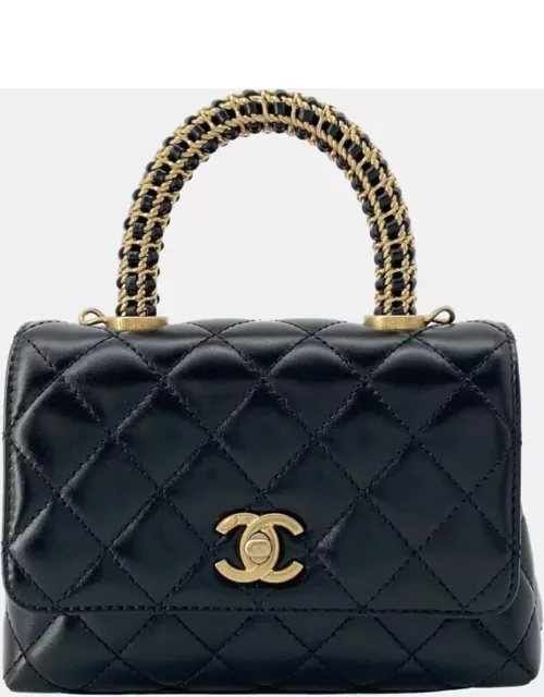 Chanel Black Leather Extra Mini Woven Chain Coco Handle Bag