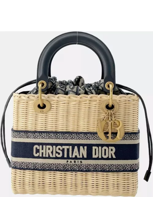 Dior Navy Blue Medium Wicker Lady Dior Top Handle Bag