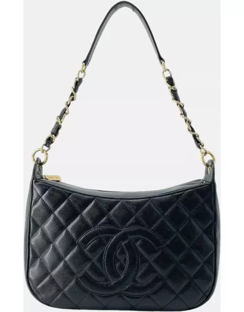Chanel Black Caviar Leather Matelassé Chain Shoulder Bag