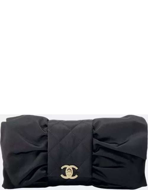 CHANEL Black Satin Chain Shoulder Bag