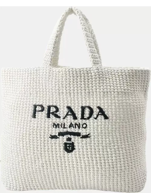 Prada White Raffia Logo Crochet Tote bag