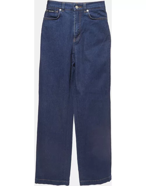 Dolce & Gabbana Dark Blue Denim Wide Leg Jeans XS Waist 22"