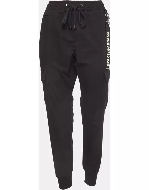 Dolce & Gabbana Black Cotton Cargo Drawstring Jog Pants