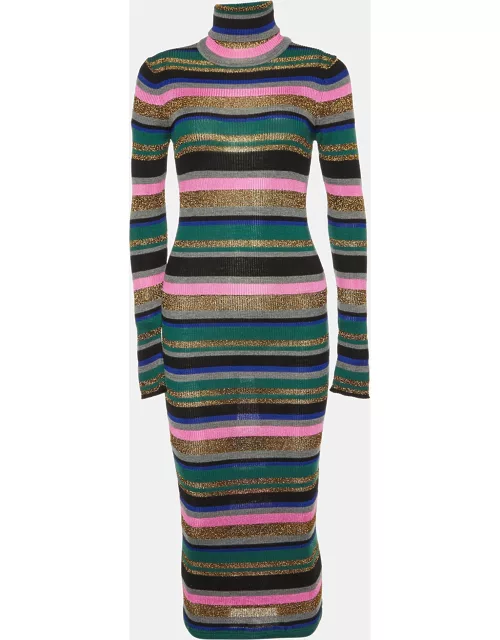 Emilio Pucci Multicolor Striped Lurex Knit Turtleneck Dress