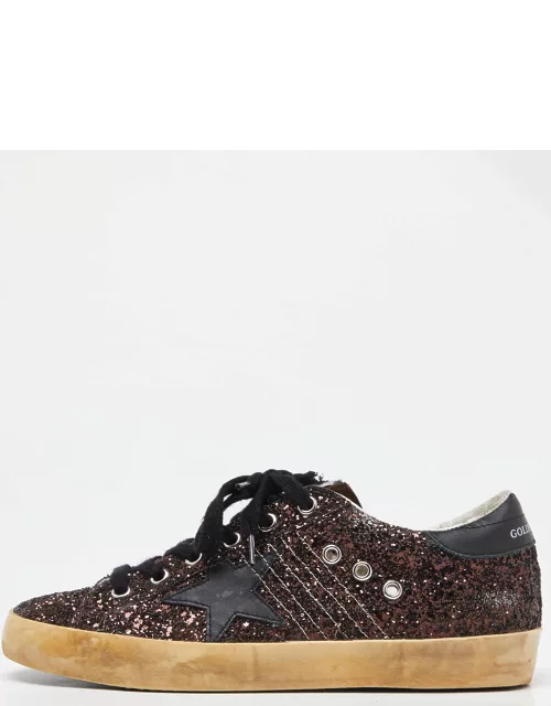 Golden Goose Black/Brown Glitter and Leather Superstar Low Top Sneaker