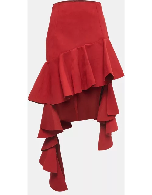 Jacquemus Red Suede Draped High-Low Midi Skirt