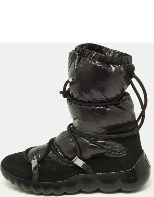 Moncler Black Fabric and Suede Lace Up Ankle Boot