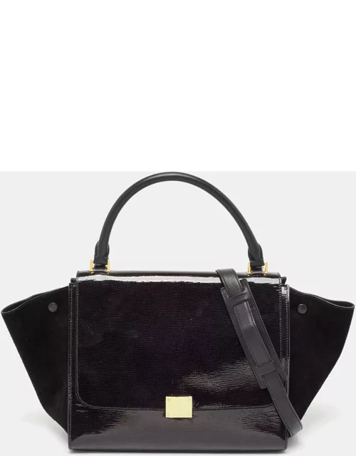 Celine Black Patent Leather and Suede Medium Trapeze Bag
