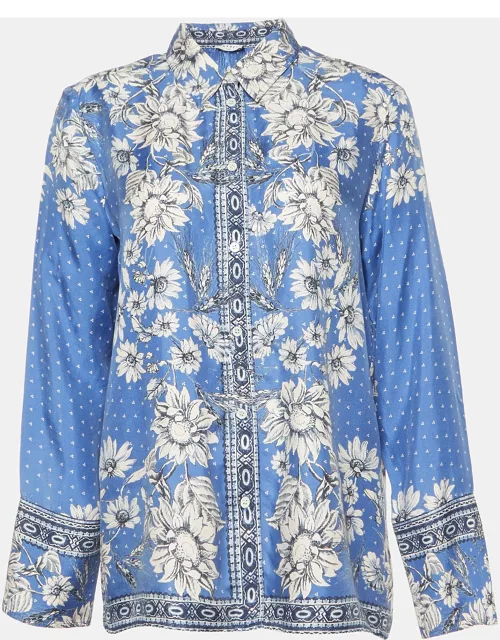 Sandro Blue Printed Silk Twill Shirt