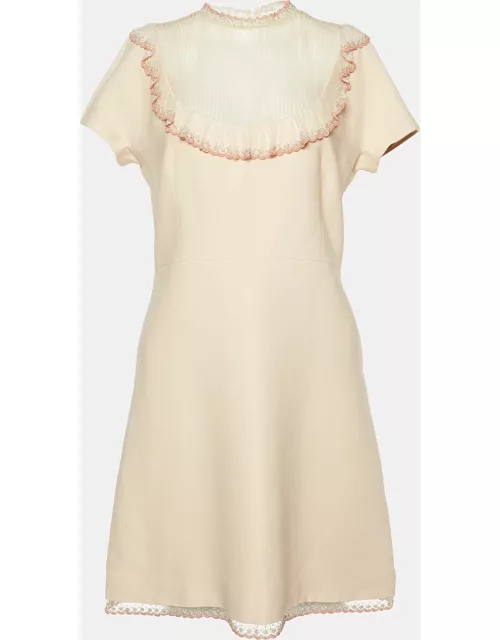 Miu Miu Beige Crepe Embellished Mini Dress