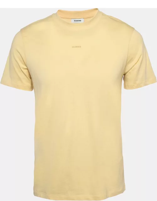 Sandro Yellow Logo Embroidered Cotton Round Neck T-Shirt