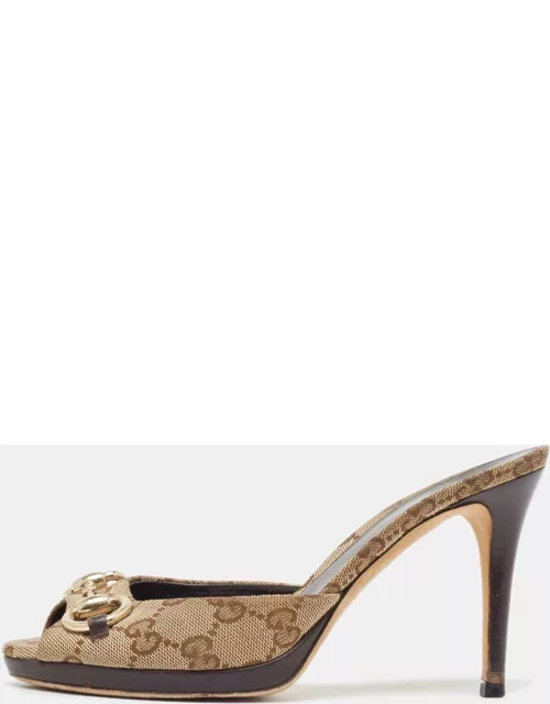 Gucci Beige/Brown Canvas GG Slide Sandal