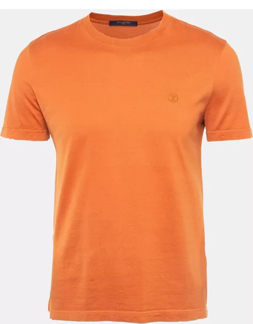 Louis Vuitton Orange Logo Embroidered Cotton Crew Neck T-Shirt