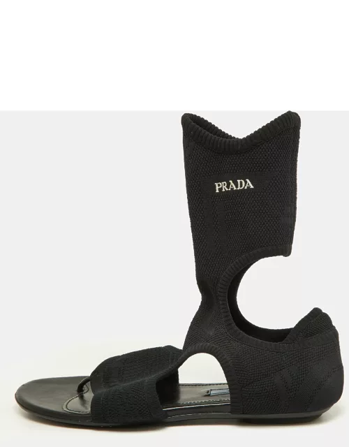 Prada Black Fabric Thong Ankle Flat Sandal