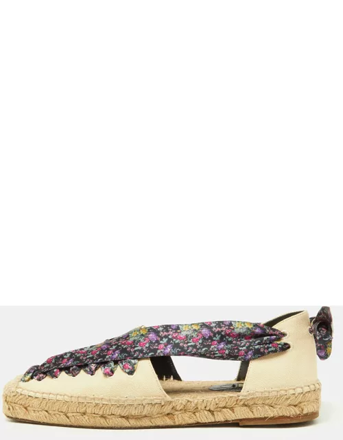 Balenciaga Multicolor Canvas and Floral Print Lace Up Espadrille Flat Sandal
