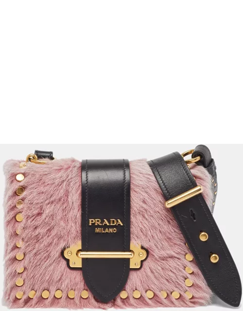Prada Black/Pink Leather and Calfhair Cahier Flap Shoulder Bag